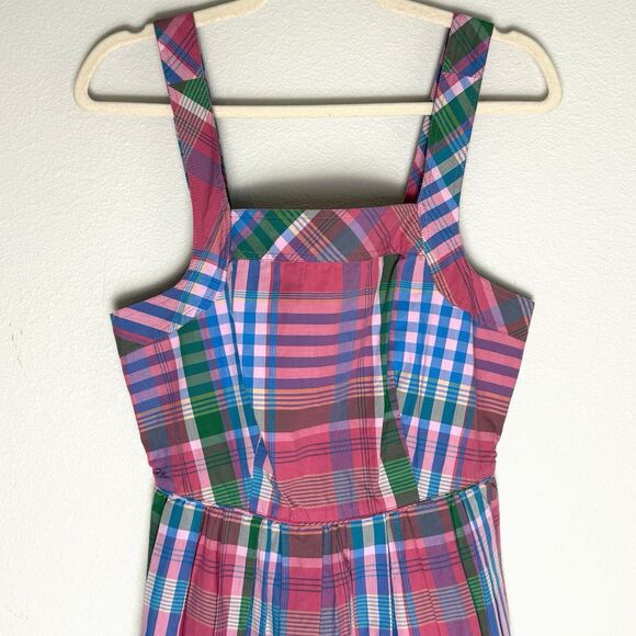 J.Crew Plaid Pleated Apron Sun Dress Size 2 Cotton Poplin Retro Preppy Pinup - Picture 4 of 9